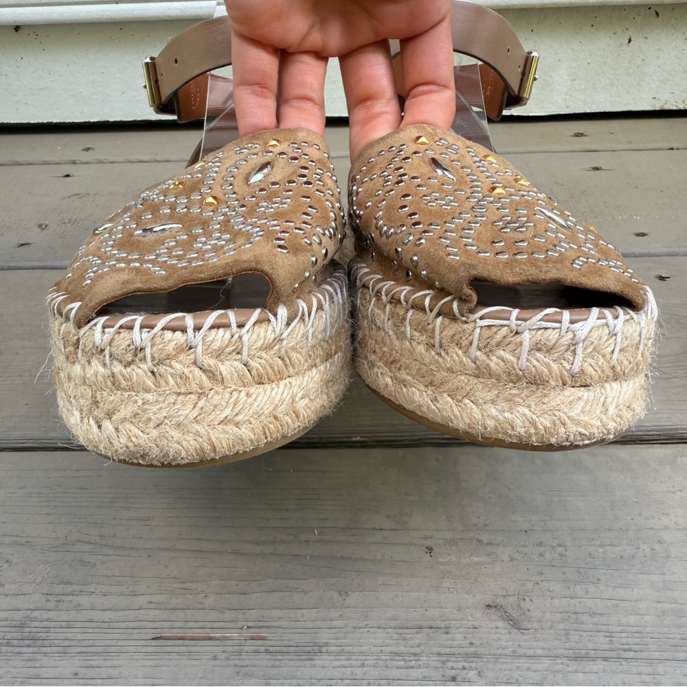Valentino Garavani Brown Suede Peep Toe Ankle Strap Platform Espadrilles size 40 - Picture 7 of 13